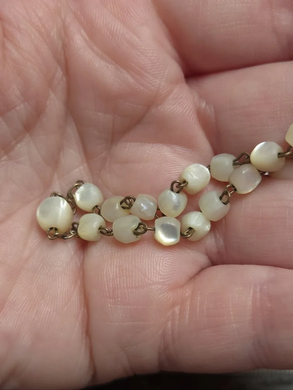 Antique Victorian Balamuti Mother of Pearl Beaded Sterling Silver Bracelet 8 1/4